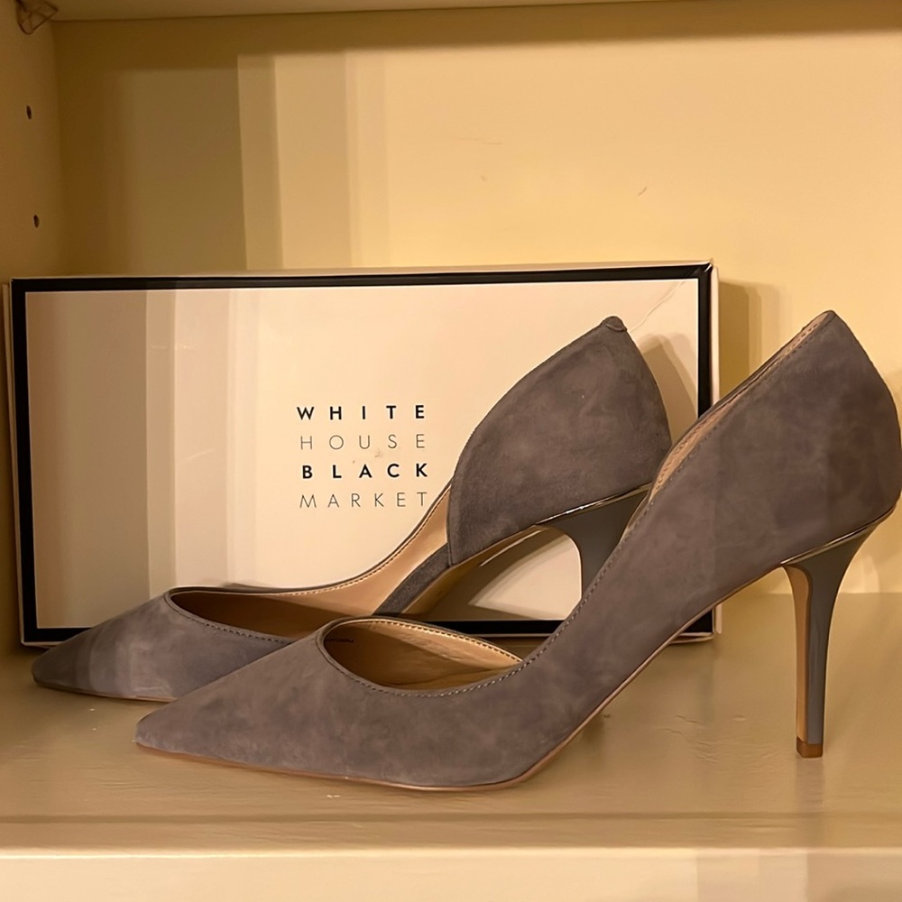 Gray suede heels